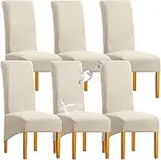 SHENGYIJING Large Chair Covers for Dining Room, Stretch Spandex Jacquard High Back Chair Covers Washable Removable Dining Chair Cover Set of 6 XL Chair Protector Slipcover, Beige