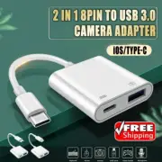 For iPhone/Type C 8-Pin to USB 3.0 Camera Adapter Easy to Transfer Photos Videos
