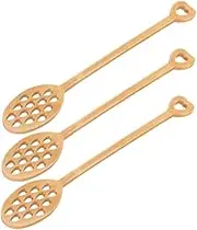 STOBAZA 1set Portable Wooden Honey Dipper Heart Shaped Stirring Spoons for Honey Syrup Jam and Coffee Reusable and Easy to Clean Kitchen Utensils 3pcs