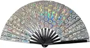 [Generic] Decorative Hand Fan Foldable, Glitter Holographic Rave Hand Fan, Chinese Kung for Party, Hand Dance, Fan, Fu Tai Chi Decorat