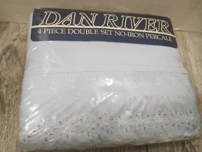 Vintage Dan River 1984 Double Sheet Set Remembrance blue 4 Piece (Sealed) U.S.A