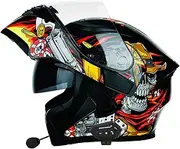 Motorcycle Bluetooth Helmet Modular Helmet DOT Certified Flip Up Helmet Aerodynamic Streamlined Design with Double Visors, for Men and Women, Every Season B,L(59-60CM)