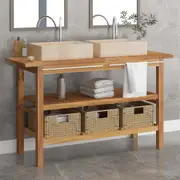 Bathroom Vanity Cabinet with Cream Marble Sinks Solid Wood Teak vidaXL