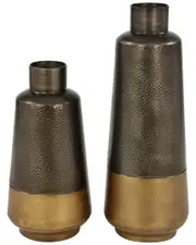 Peyton Lane Set of 2 Dark Gray Metal Decorative Vase with Gold Base