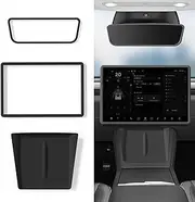Farmogo for Tesla Model 3 2024 2025 and Model y Juniper Accessory Set: 3-Piece White Silicone Console Mat, Screen & Mirror Frame Protectors (Waterproof, Anti-Slip)(3 PCS Black)
