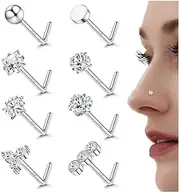 [Milacolato] 14K Gold Filled Nose Ring Studs Hypoallergenic 316L Surgical Stainless Steel Nose Rings 18G 20G L Shaped Nose Nostril Piercing Jewelry for Women Men