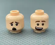 LEGO Minifigure Head Light Nougat Brown Eyebrows Dimples Lopsided Smile Scared
