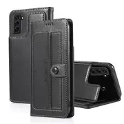 For Samsung Galaxy S21 FE Wallet Case Flip Leather Card Slots Magnetic Stand Cover (Black)