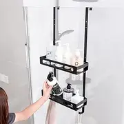 2-Tier Over the Door Shower Caddy, Stainless Steel Hanging Shower Organizer Rustproof with Hook Bathroom Storage Rack, Storage Shelves with Baskets