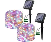 [Pack Of 2] Solar Fairy Lights Outdoor, 12M 120 Led Fairy Lights Outdoor Waterproof Copper Wire 8 Patterns Solar Fairy Lights