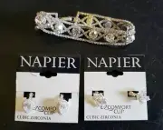 NEW NAPIER Women's Cubic Zirconia Earrings & Rhinestone Bracelet Lot of 3