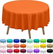 Orange Plastic Tablecloths 2 Pack Disposable Table Covers 84 Inch Circle Bridal Shower Party Tablecovers PEVA Fall Colors Table Cloths for BBQ Picnic Birthday Wedding Parties 6 ft Round Table Use