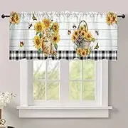 DOTOOMA 54x18 Inches Sunflower Cat Window Treatment Valance Butterfly Vintage Kitchen Blackout Drapes Bathroom Bedroom Living Room Polyester Fabric Curtains Decorations Supplies