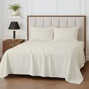 [Rajlinen] Full Bed Sheets, 100% Egyptian Cotton, 4-Piece Luxury Cooling Breathable Sheet Set, 16" Deep Pocket Fitted, Premium Hotel Bedding for Full Bed, Ivory Stripe