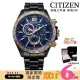 【CITIZEN 星辰】GENTS限量光動能電波藍寶石電力顯示三眼腕錶-藍金色42mm(CB5837-88L)