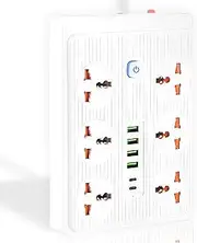 PowerBoard 12-in-1,12 Outlets (10A/2500W), 6 USB Ports (2 USB-C), 2M Extension Cord, Powerstrip with On-and-Off Switch, Overload Protection, Fireproof, Universal Socket, Ideal for Home & Office Use