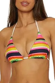 [Trina Turk] Women's Anniversary Stripe Reversible Triangle Bikini Top, Adjustable, Tie Back, Swimwear Separates