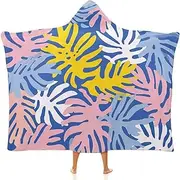 [Ausinbed] Palm Leaves Wearable Cloak Hooded Blanket Fleece Hooded Robe Cloak Arctic Velvet Warm Throw Quilt Poncho Soft Nap Blanket Novelty Blanket Air Conditioning Blanket,60"x80"