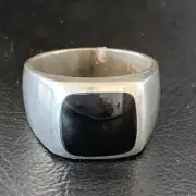 Mens Black Onyx Navajo Sterling Silver Inlay Ring Size 10 10740