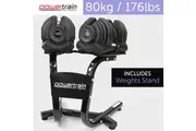2x 40kg Powertrain Adjustable Dumbbells with Stand