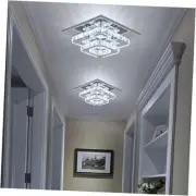 Crystal Ceiling Light Square Chandelier Modern LED Flush Mount 2 Layers