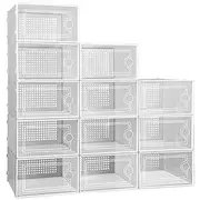 Ozoffer 12Pcs Shoe Box Storage Case Clear Boxes Foldable Stackable Transparent Organizer