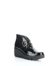 FLY LONDON Women's BIRT Hook&Loop Strap Wedge Bootie, Black Atlantis, Size EU 41