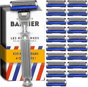 MONSIEUR BARBIER Men's 3 Blade Razor with 20 Refills | Le Challenger Hand Shaving Set | Compatible with Mach3® Handle | Ideal for Sensitive Skin