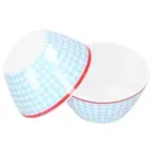 (Light Blue Grids)4PCS 6in Salad Bowl Dinner Serving Bowl Sets Kitchen GH