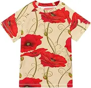 [ODAWA] Kids Swim Shirt Red Poppy Flowers UPF+ 50 Quick Dry Shirt Swimming Shirts for Boys and Girls