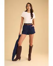 1.state Pleated Dobby Stripe Shorts