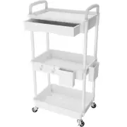 REBECAT 3 Tier Utility Cart Rolling W/Drawer Storage Organizer Tool Cart, White
