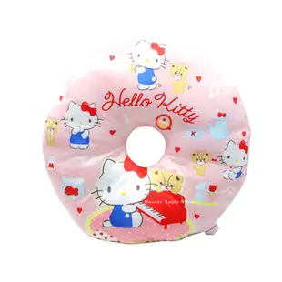 三麗鷗【TW SAS 日本限定】凱蒂貓 HELLO KITTY ＆泰迪熊 午茶鋼琴版 圓型 坐墊 / 靠枕