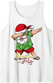 [Generic] Dabbing Santa Christmas in July Tank Top T-Shirt for Men Crew Neck Tee Shirt