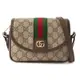 【GUCCI 古馳】772239 經典ophidia系列GG supreme牛皮拉鍊迷你翻蓋肩背/斜背包(棕色)