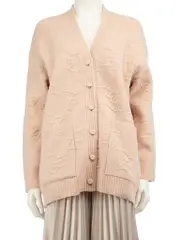 Pink Wool Karligraphy Jacquard Cardigan