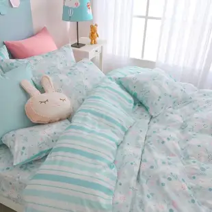【HongYew 鴻宇】300織美國棉 兩用被床包組-眠眠兔 藍(雙人特大)