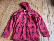 Boys Old Navy Sherpa Lined Hooded Sweatshirt ZipUp Jacket Black Red Plaid XXL 18