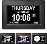 Memwake 7 inches Large Digital Clock,Digital Wall Clock with time, Digital Alarm Clock for Elderly,Dementia Clock That Provides Digital Alarms and Digital Calendar for Seniors .(Black)
