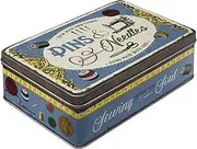 Nostalgic-Art Retro storage tin box flat, 84.5 oz, Pins & Needles Sewing Box – Gift idea for your home, metal can with lid, vintage design