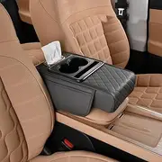 Integrated Pressurized Multifunctional Car Armrest Heightening Pad, with 2 Cup Holder, Tissue Box, Side Pockets, Phone Storage Slot, Multifunctional Car Armrest Cushion (Gray)