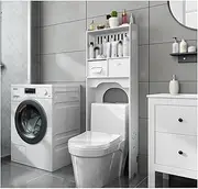 SPXMQSS Over Toilet Storage Unit, Washing Machine Storage Unit, Bathroom Storage Shelf with Drawer and Open Compartments, for Bathroom Laundry Room Balcony, White 47x19.5x144cm