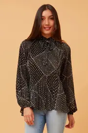 PETA PLEATED POLKA DOT BLOUSE