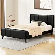 ALFORDSON Bed Frame Base King Single Size HUNDOLF Series, Mattress Topper Platform Foundation with PU Leather Upholstery for Bedroom, Black