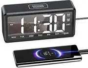 ORIA Wooden Alarm Clock, Mirror LED Alarm Clock, Digital Desk Clock with Adjustable Brightness & Volume, Week, Snooze, DST Function, USB Powered Alarm Clock for Bedroom, Office
