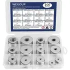 Stainless Steel Flat Washers Assorted Kit, 100 Pieces, 12 Sizes M3-M12