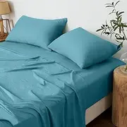LINENOVA Vintage Washed King Single Sheet Set - 3 Piece Premium 2000TC Ultra-Soft Microfiber Bed Sheets - Cotton-Like Texture - Breathable and Soft- Sheets & Pillowcases (King Single, Slate Blue)