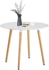 GOLDFAN Round Dining Table Modern High Gloss Kitchen Table with Solid Wood Legs