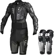 Motorbike Full Body Protector Set, Armour Suit Protector Jacket + Protective Pants + Knee Pads Stainless Steel, for Ski Snowboard Motocross Outdoor Sports,M,Black