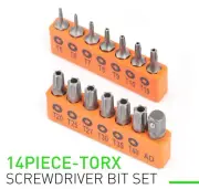 14PC Torx Hex Bit Set Security Tamper Proof Torq Star Resistant S2 Steel T5 -T40